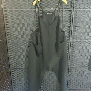 Womens Black One-Piece Romper with Pockets